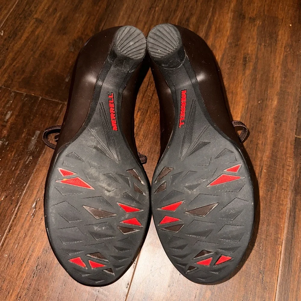 Merrell Evera Cross Mary Jane Brown Leather Comfort Heel Dark Academia Size 7